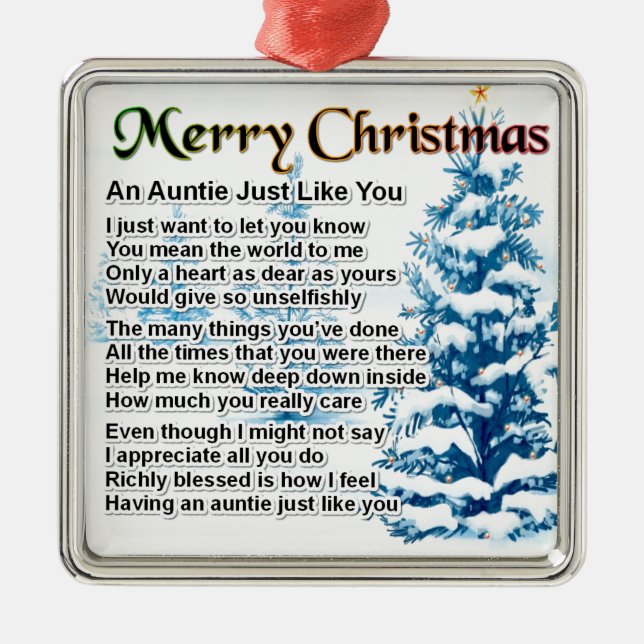 Auntie Poem  Christmas Design Metal Ornament (Front)
