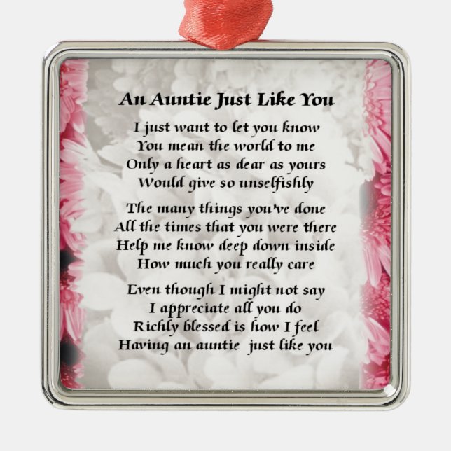 Auntie poem - Pink Floral design Metal Ornament (Front)