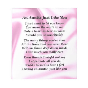 Auntie Poem Pink Silk Notepad