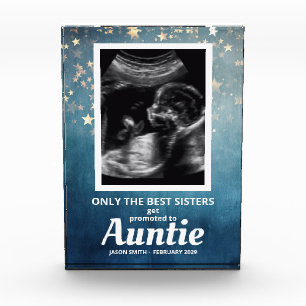 Auntie Pregnancy Announcement Baby Boy Ultrasound Photo Block