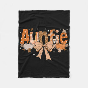 Auntie Pumpkin Fall Coquette Bow Thanksgiving Mom Fleece Blanket