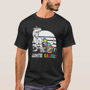 Auntie Saurus Autistic Kids Puzzle Pieces Dinosaur T-Shirt