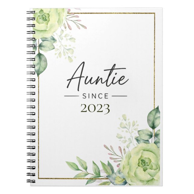 Auntie Since Personalized Year Floral Handwritten  Notebook (Front)