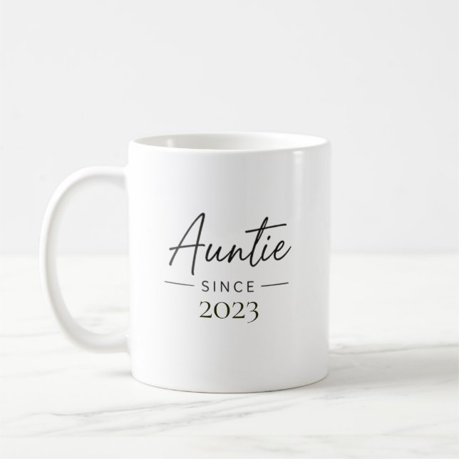 Auntie Since Personalized Year Handwritten Minimal Coffee Mug (Left)