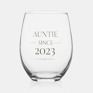 Auntie Since Personalized Year Minimal Family Role Stemless Wine Glass