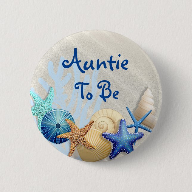 Auntie to Be, Beach Themed Baby Shower 2 Inch Round Button (Front)