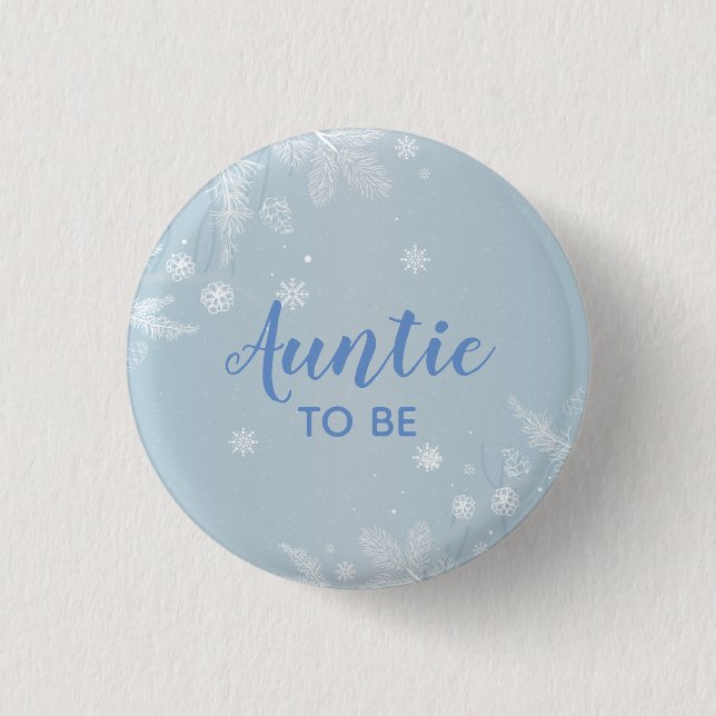 Auntie to be Blue Baby Boy Shower l New Aunt 1 Inch Round Button (Front)