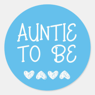 Auntie to be Blue Hearts Baby Shower Button Classic Round Sticker