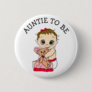 Auntie To Be Girl's Baby Shower Button