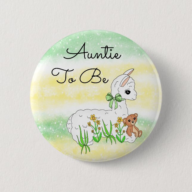 Auntie To Be Llama with Teddy Bear 2 Inch Round Button (Front)
