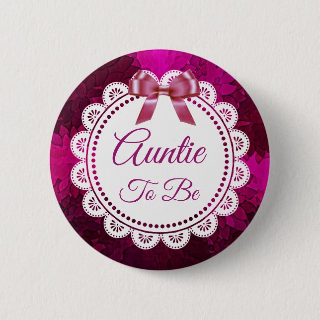 Auntie to be Magenta Bow Baby Shower button (Front)
