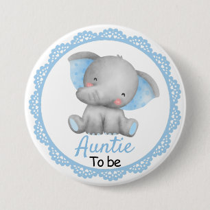 Auntie to be New Aunt Baby Boy Shower Elephant 3 Inch Round Button