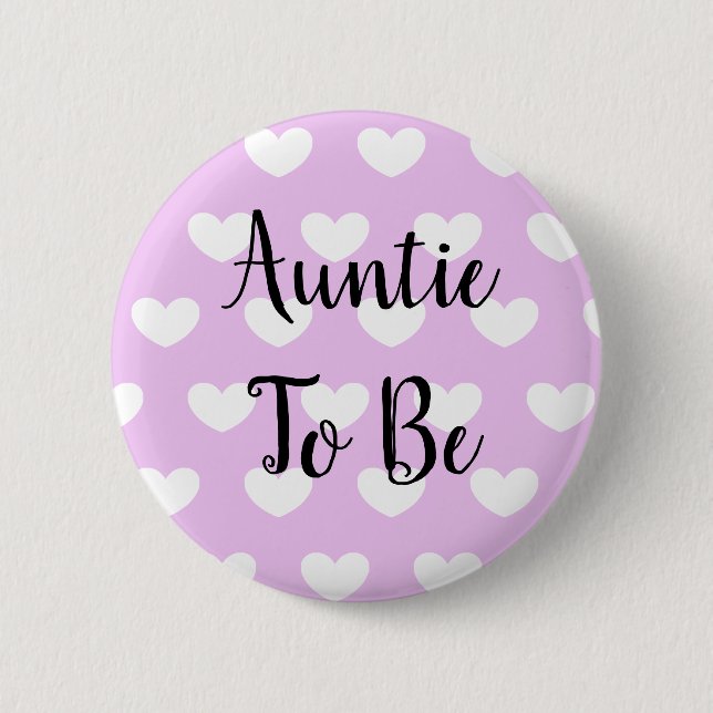 Auntie to be Purple Hearts Baby Shower 2 Inch Round Button (Front)