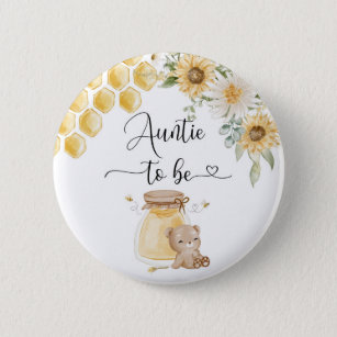 Auntie to be sunflower honey bear 2 inch round button