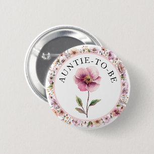Auntie-to-be Wildflower Baby Shower Pink Floral  2 Inch Round Button