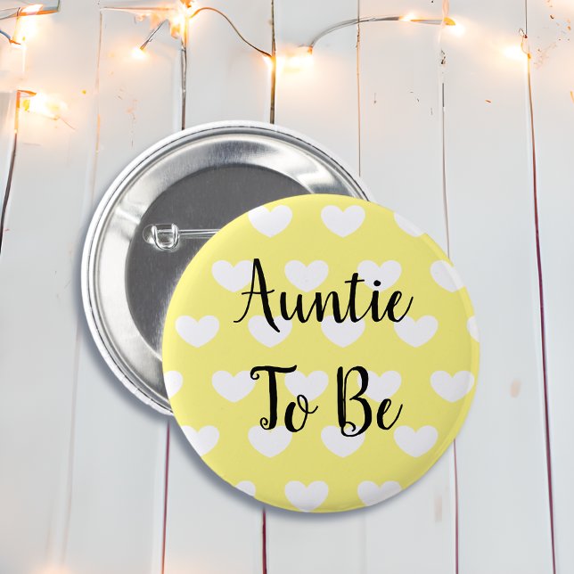 Auntie to be Yellow Hearts Baby Shower 2 Inch Round Button (Creator Uploaded)