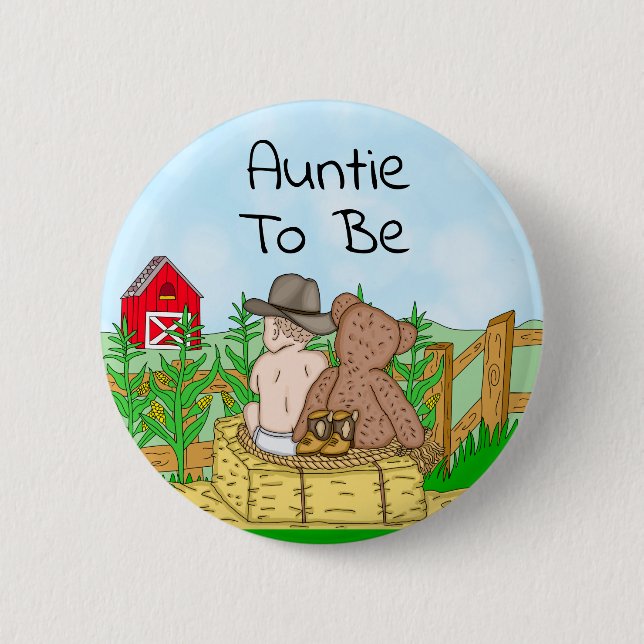 Auntie to Boy''s Baby Shower  2 Inch Round Button (Front)