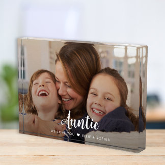Auntie We Love You Modern Script Photo Block