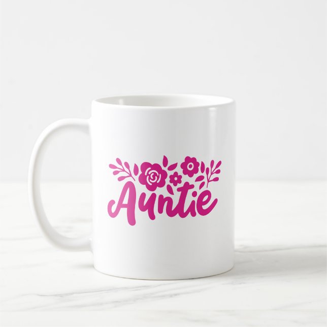 "Auntie" with flowers, custom colour Coffee Mug (Left)