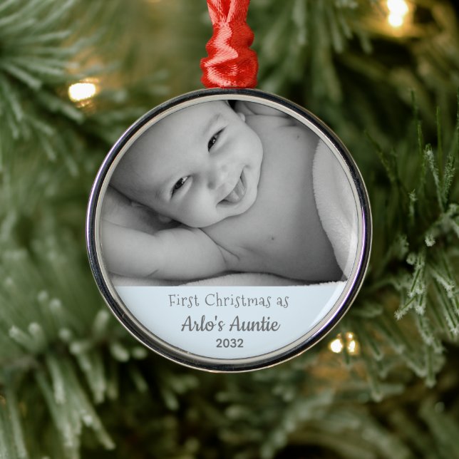 Auntie's 1st Christmas Personalized Name Photo Metal Ornament (Tree)