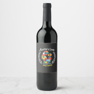 Auntie's Love Has No Spectrum Autism Awareness Wine Label