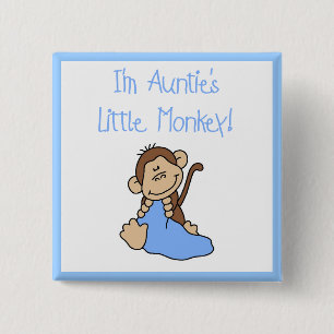 Auntie's Monkey - Blue Tshirts and Gifts 2 Inch Square Button