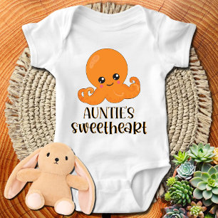 Auntie's Sweetheart Orange Kawaii Octopus Baby Bodysuit
