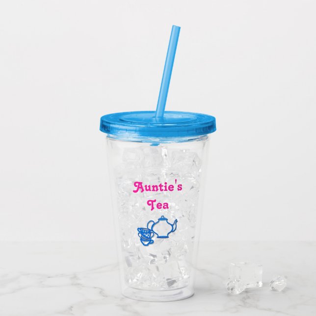 Auntie's Tea with Teapot and Cups Drink Tumbler (Back Ice)