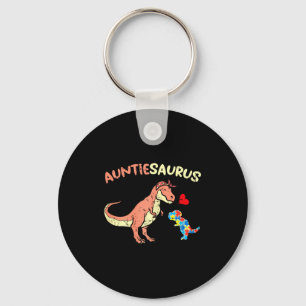 Auntiesaurus Heart Puzzle Dino Autism Awareness Au Keychain