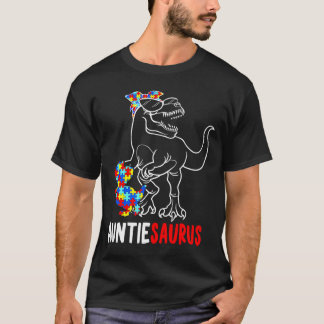 Auntiesaurus T Rex Dinosaur Autism Awareness Aunti T-Shirt