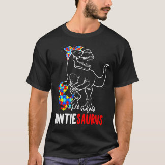 Auntiesaurus T Rex Dinosaur Autism Awareness Aunti T-Shirt