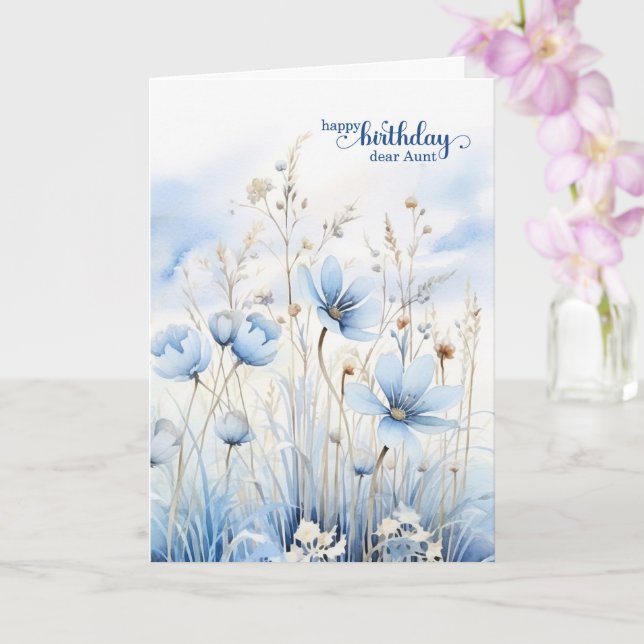 Aunt's Birthday Blue Watercolor Wildflowers Card (Orchid)