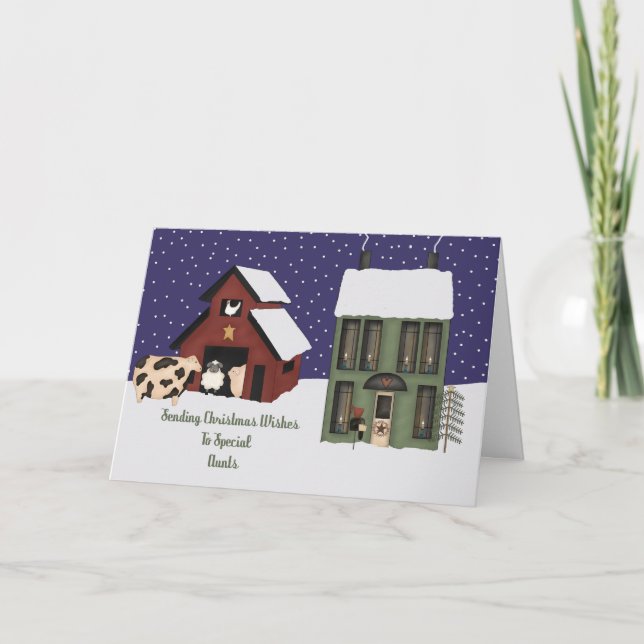 Aunts Prim Farm Christmas Holiday Card (Front)