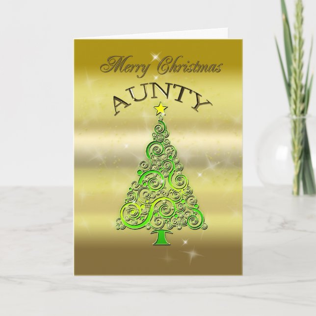 Aunty, a gold effect Christmas card (Front)