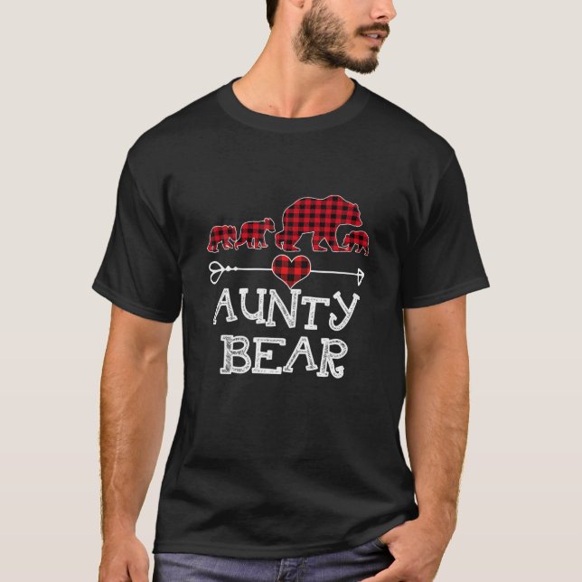 Aunty Bear Christmas Xmas Pajama Red Plaid Buffalo T-Shirt (Front)