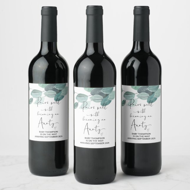 Aunty to Be Pregnancy Announcement Sister Friend W Wine Label (Bottles)