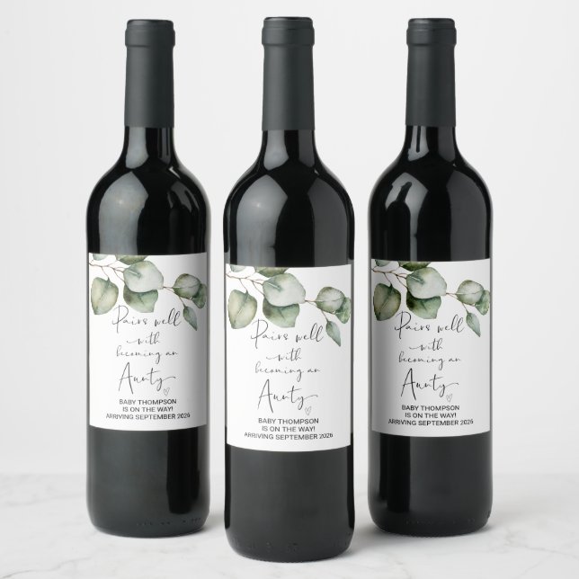 Aunty to Be Pregnancy Announcement Sister Friend W Wine Label (Bottles)