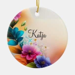 Auqarell Blumen auf Halbmond Ceramic Ornament