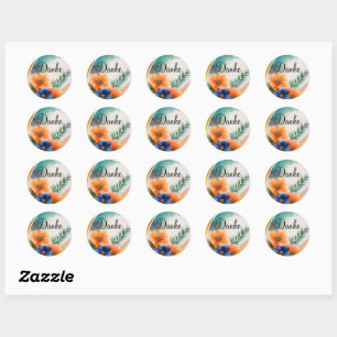 Auqarell Blumen orange und blau Classic Round Sticker
