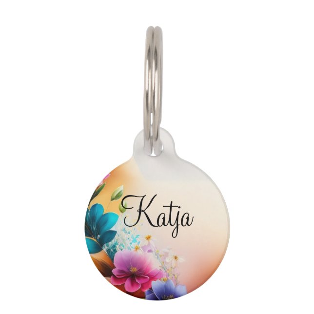 Auqarell Flowers on Crescent Pet Tag (Front)