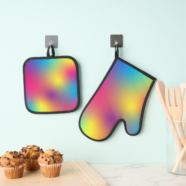 Aura Art Colourful Gradient Ombre Oven Mitt & Pot Holder Set (Insitu(Hanging))