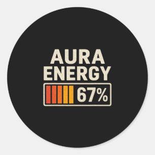 Aura Energy 67 Meme Funny Gen Alpha Slang Retro Vi Classic Round Sticker