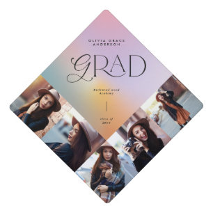 Aura pastel rainbow multi photo typography graduation cap topper