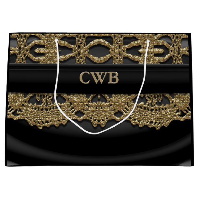 Auré Victorian Black Elegant Monogram Large Gift Bag (Front)