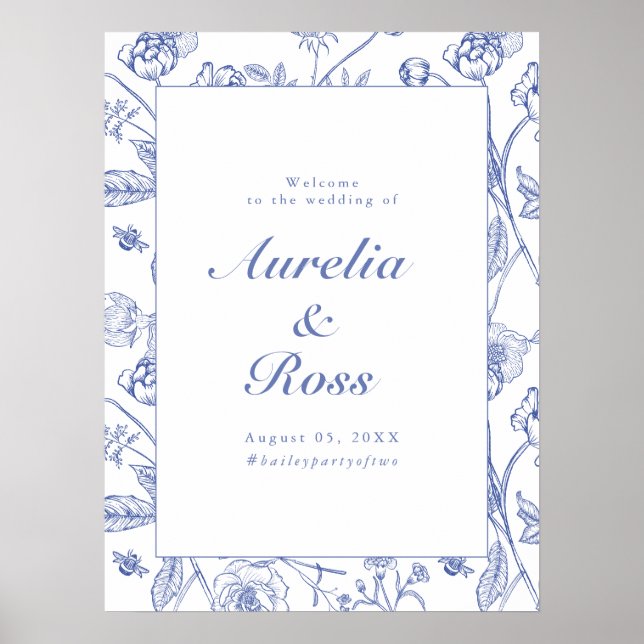 AURELIA Chinoiserie Blue Victorian Floral Wedding Poster (Front)