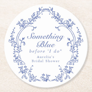 AURELIA Chinoiserie Something Blue Bridal Shower Round Paper Coaster