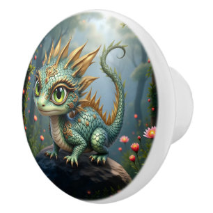 Auren – Little Emerald Forest Dragon Ceramic Knob