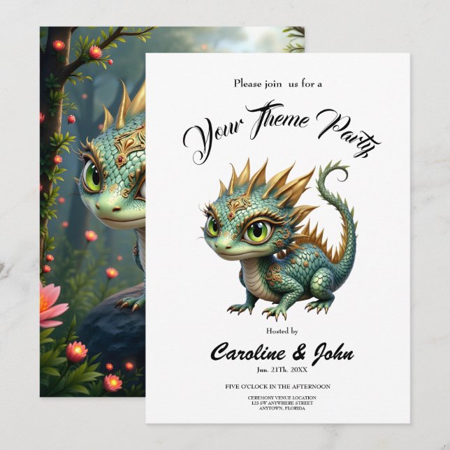 Auren – Little Emerald Forest Dragon Invitation (Front/Back)