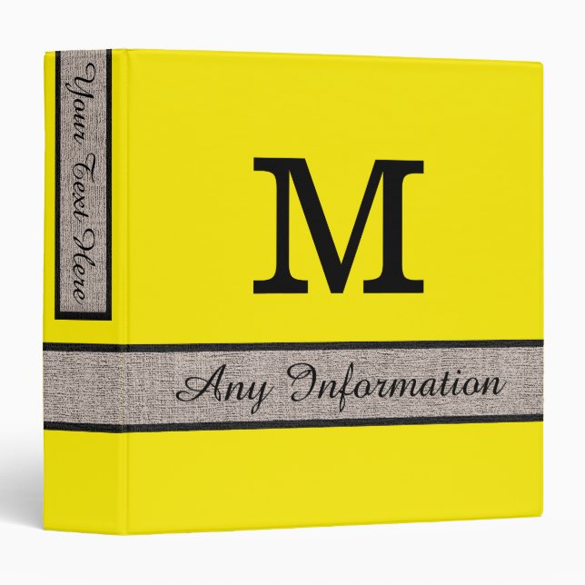 Aureolin Colour Burlap Look Monogram Binder (Front/Spine)