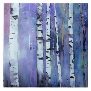 Aurora Among the Birch Tile